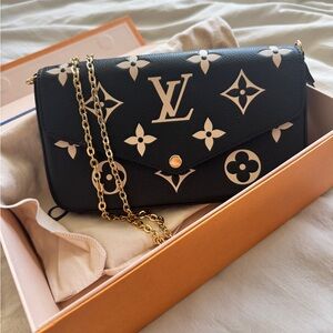 Louis Vuitton Black and Cream Crossbody Bag with Gold Chain